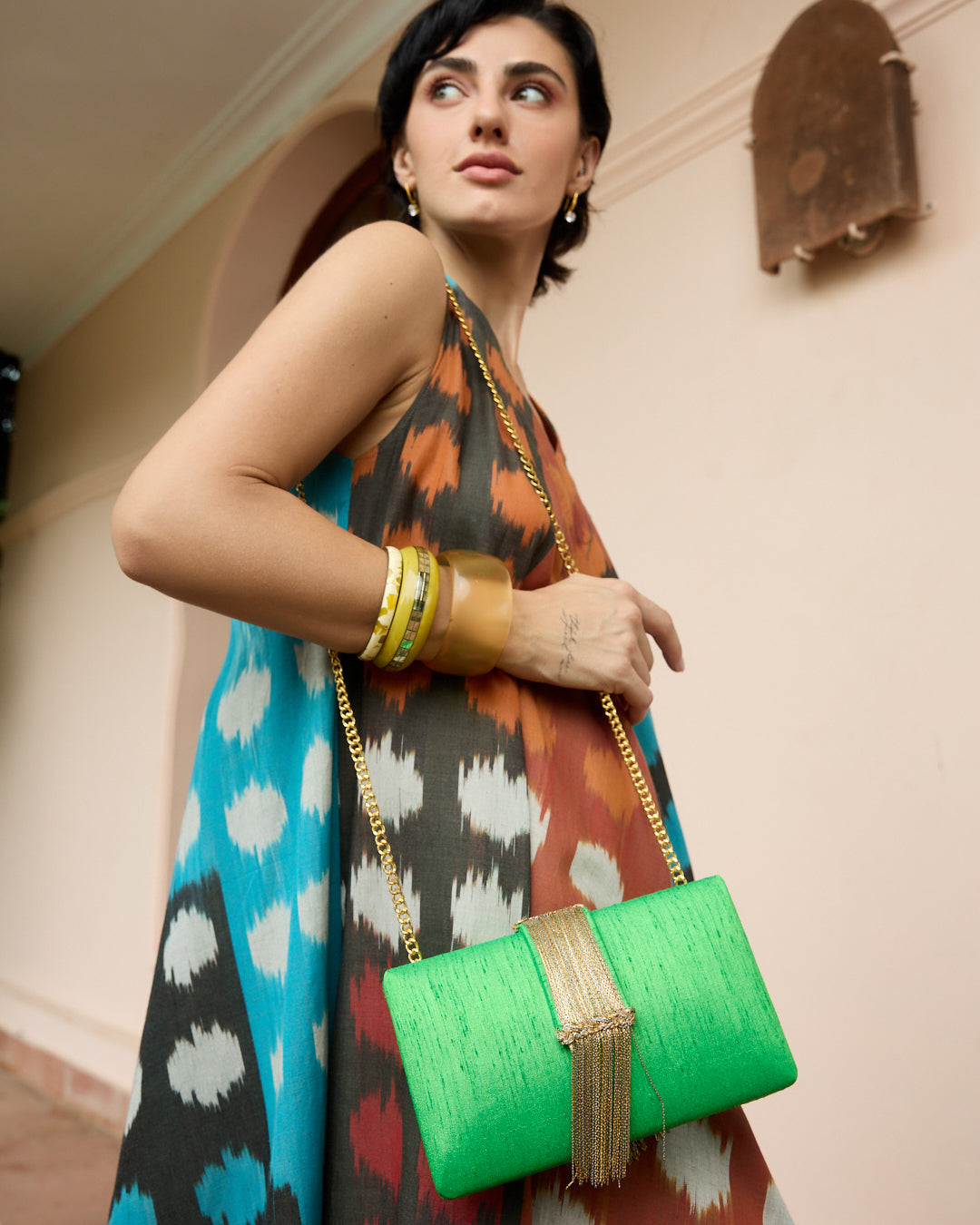 Moss Fringe Clutch