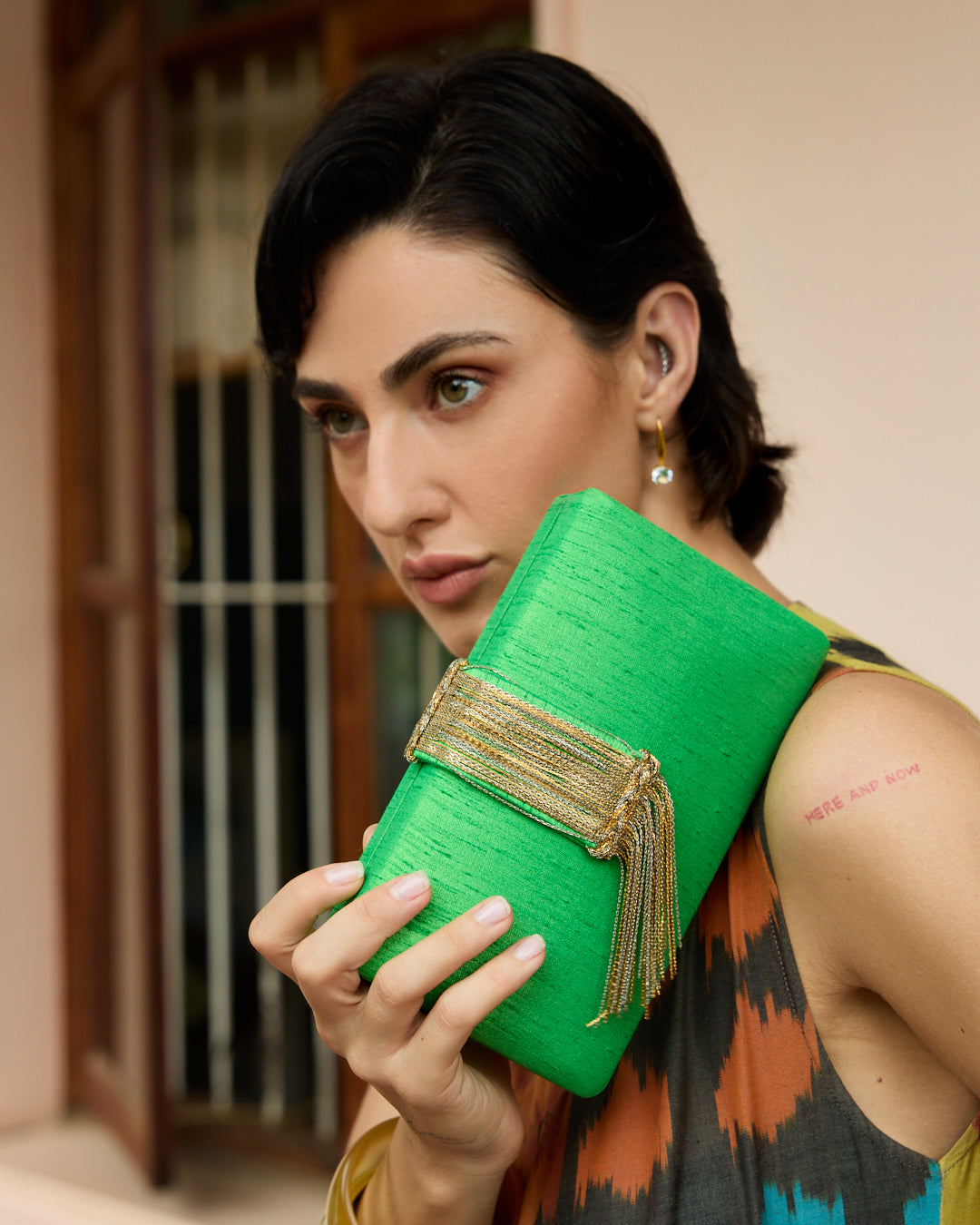 Moss Fringe Clutch
