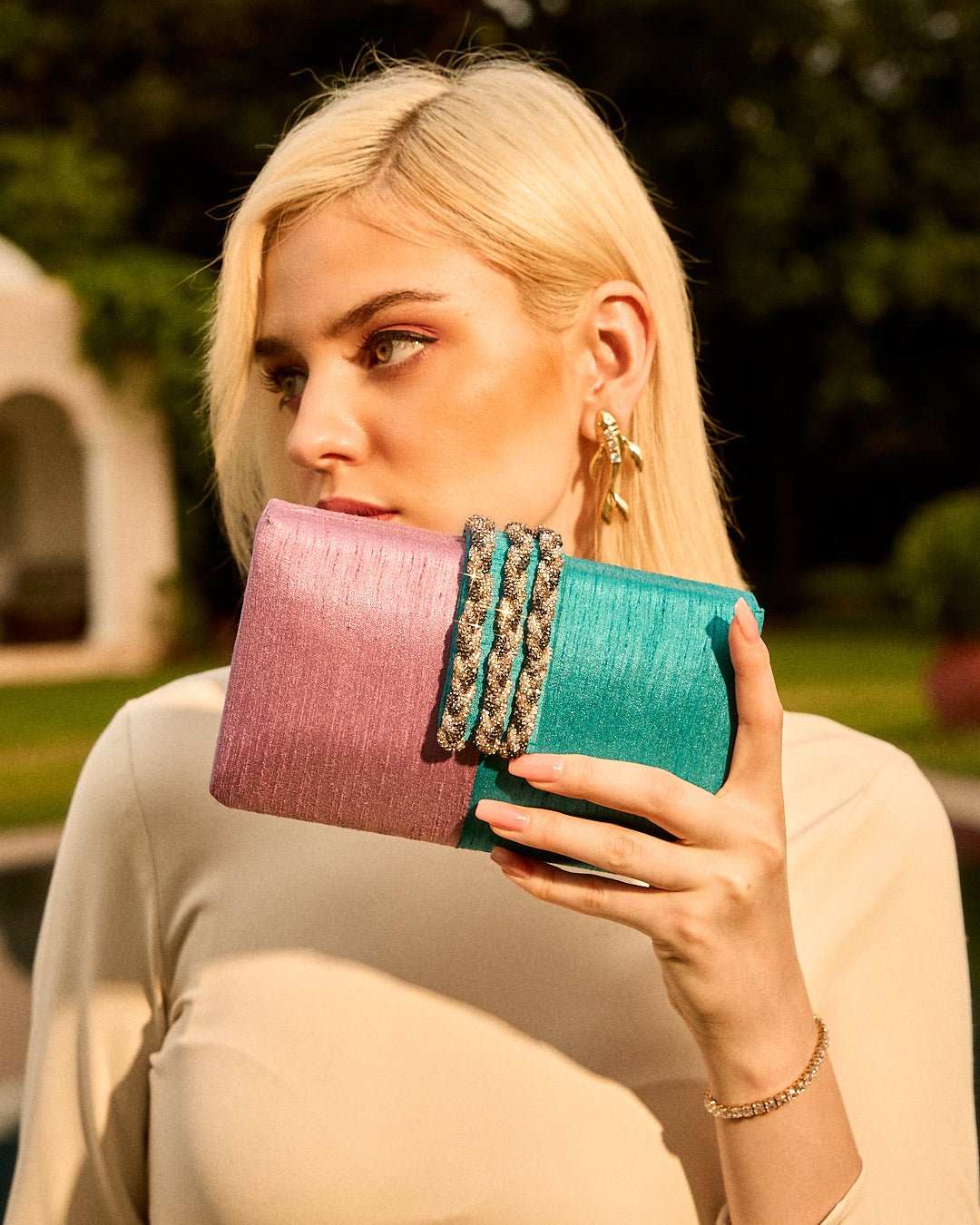 Cotton Candy Braided Fringe Clutch