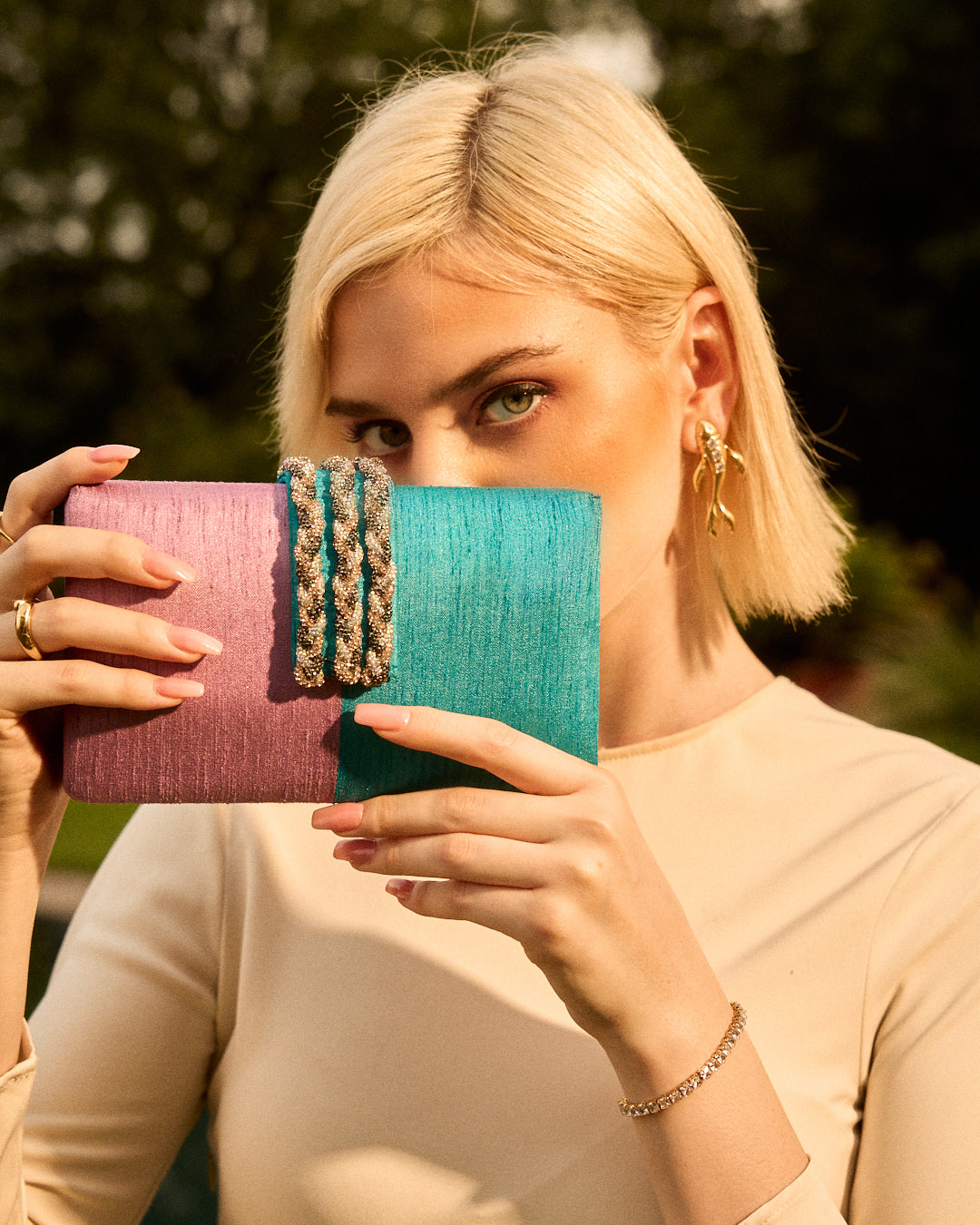 Cotton Candy Braided Fringe Clutch