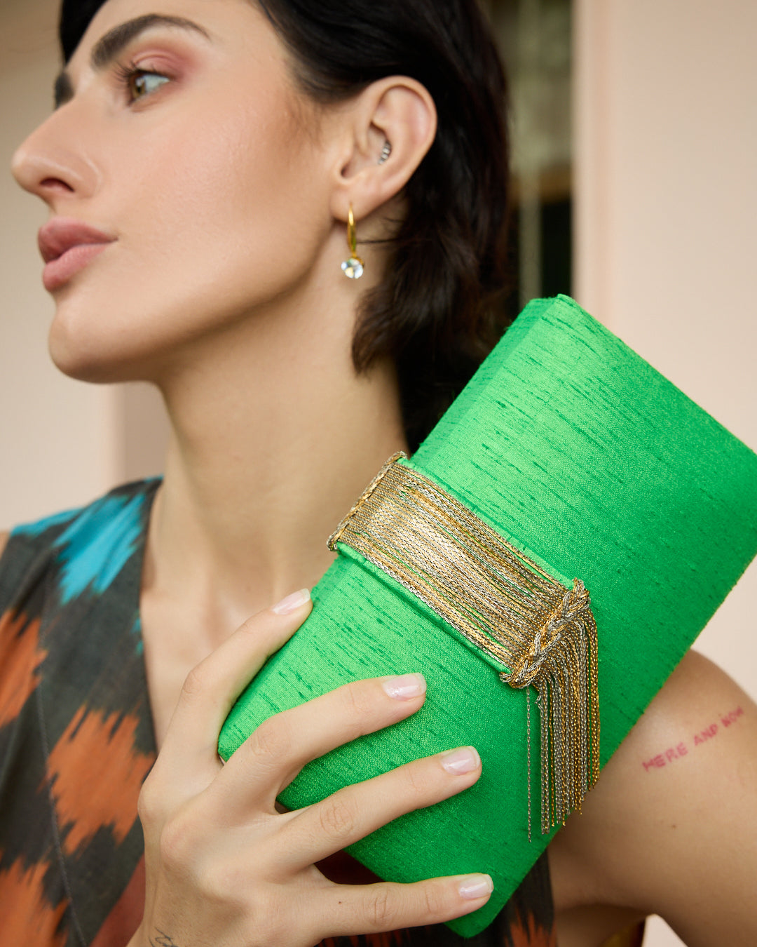 Moss Fringe Clutch