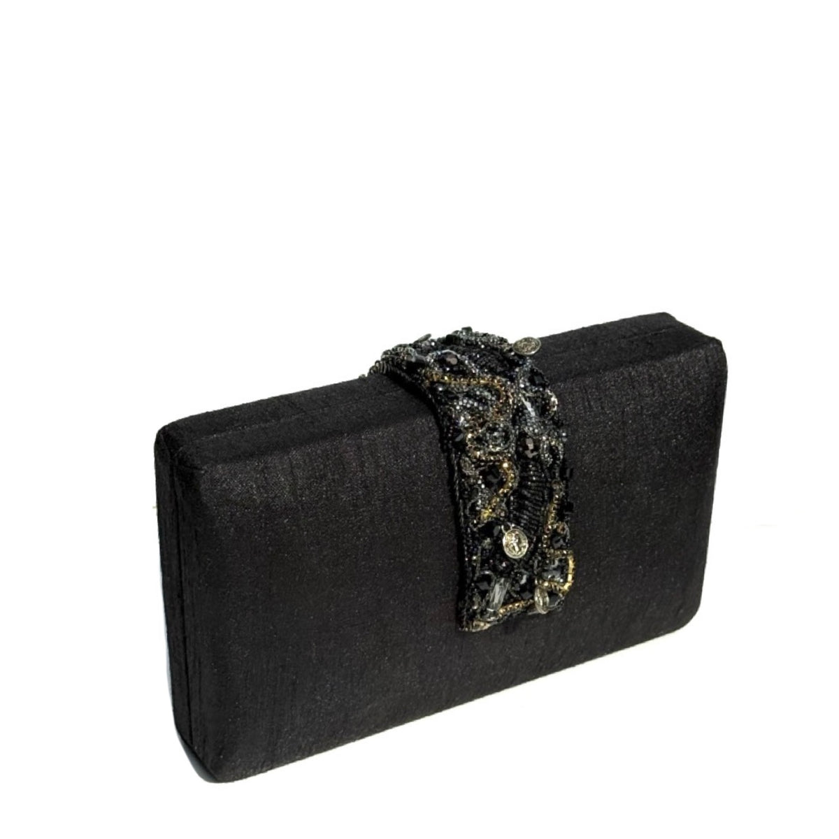 Black Orchid Beaded Fringe Clutch