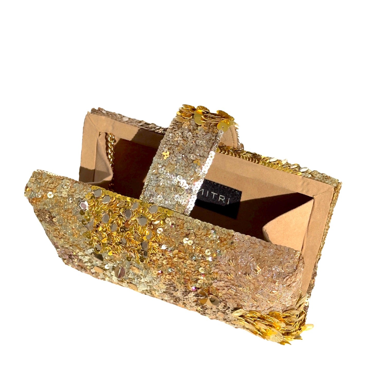 Gold Garnet Clutch - Hand embroidered golden sequins on a hand made clutch