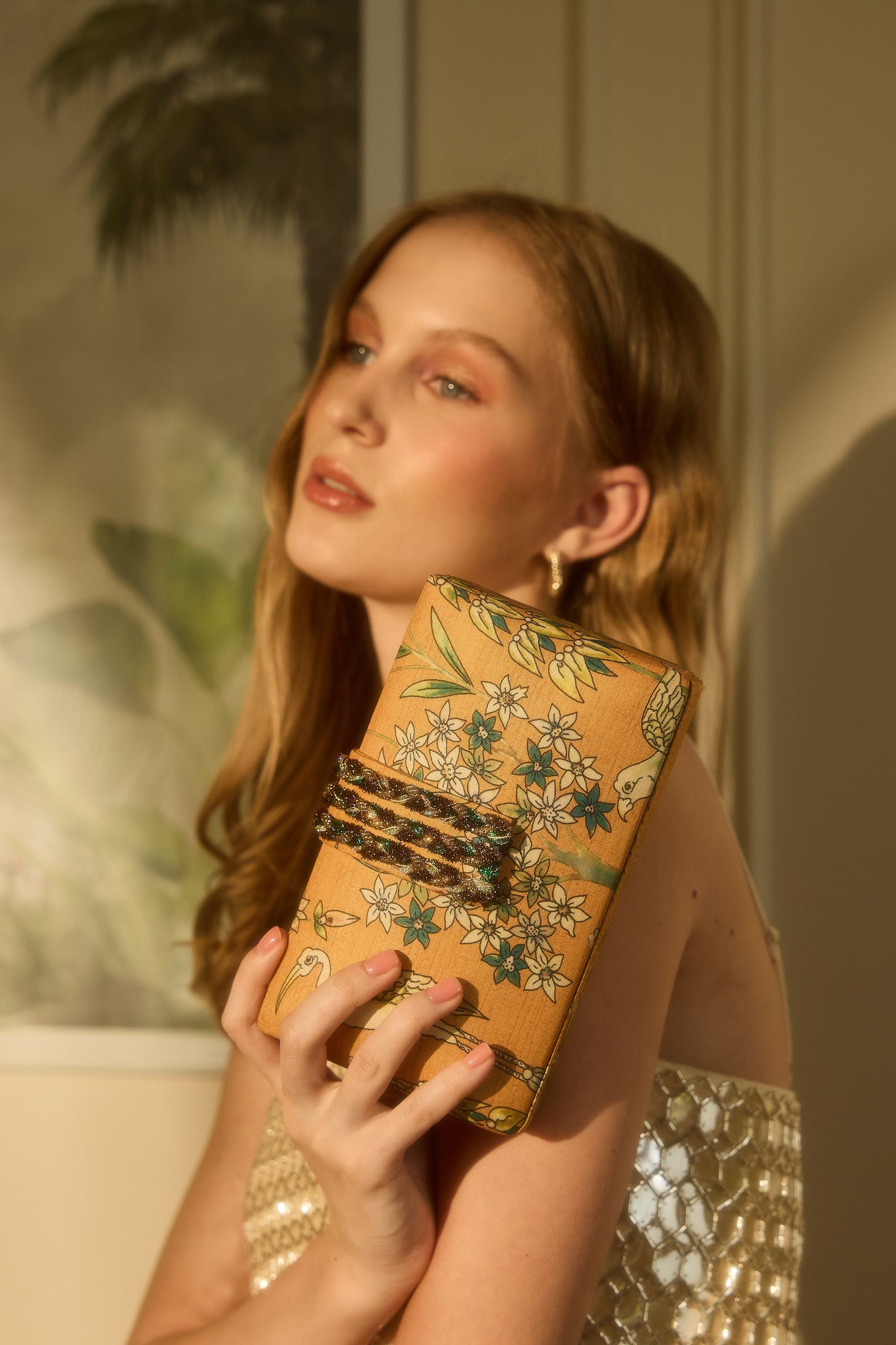 Orange Paradise Bird Braided Clutch