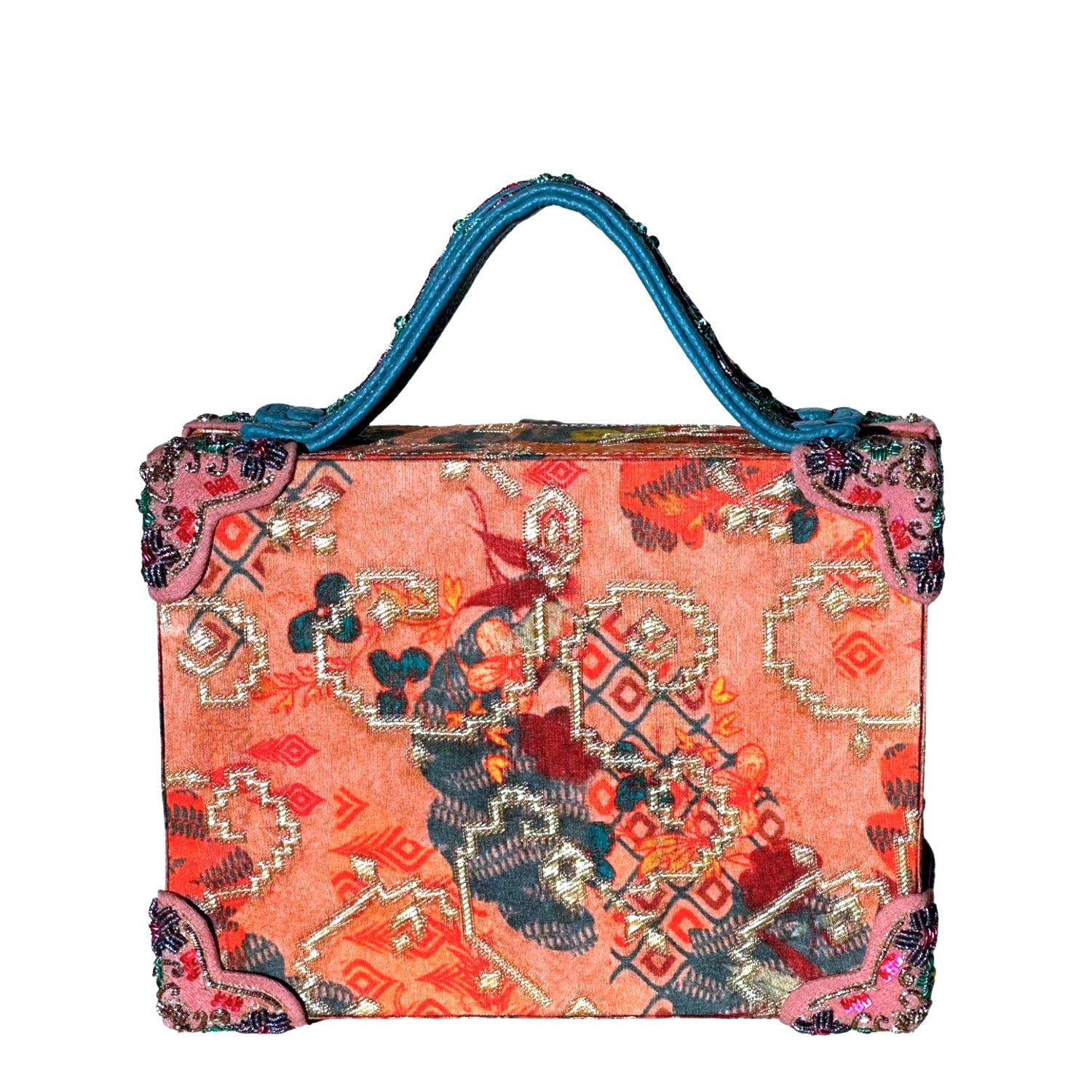 Pink Brocade Briefcase Clutch Bag