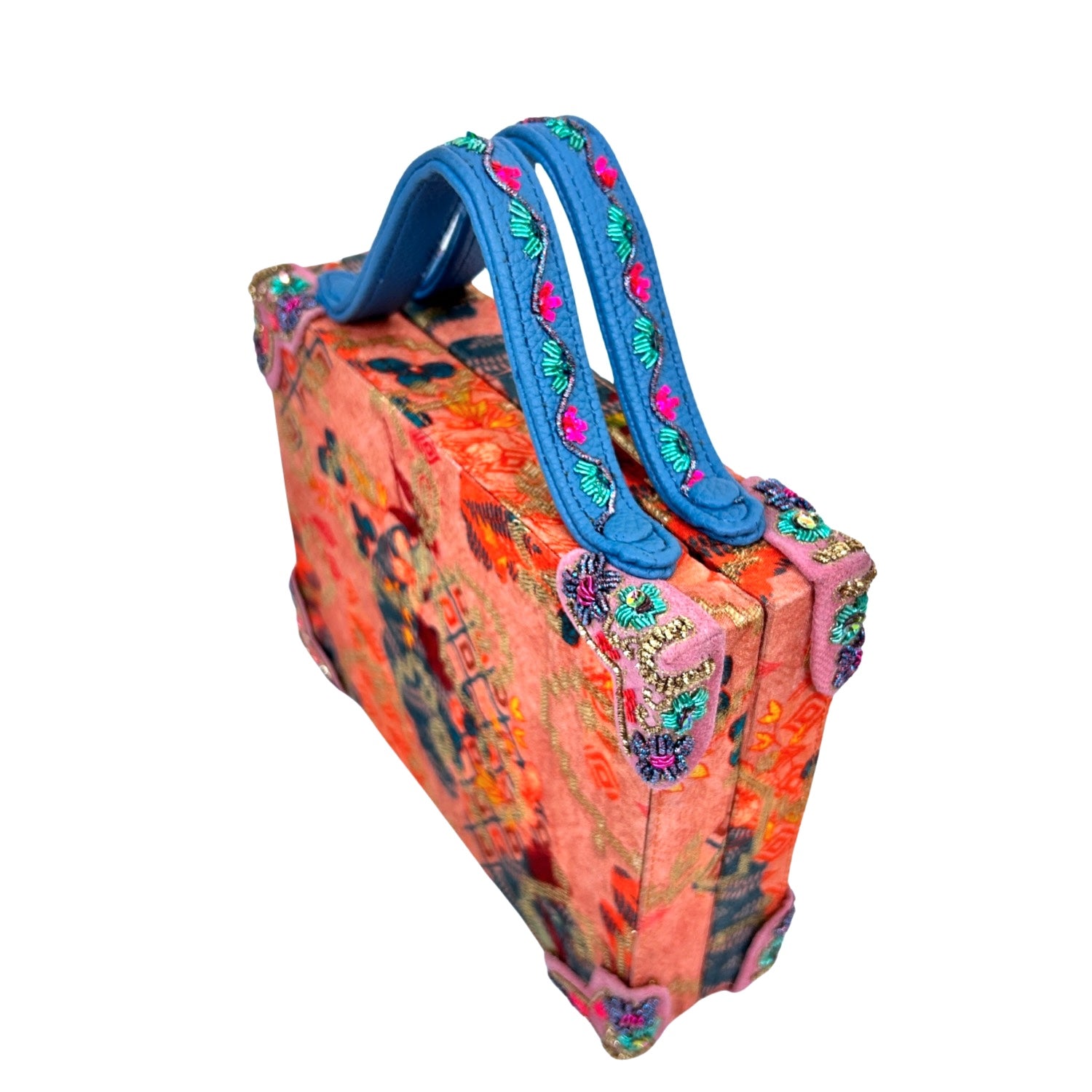 Pink Brocade Briefcase Clutch Bag