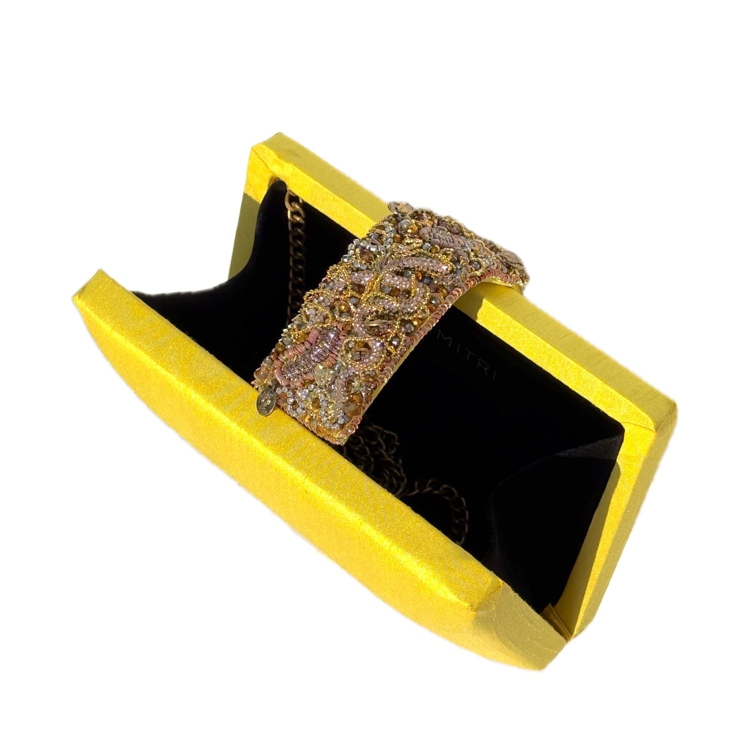 Sunflower Braided Clutch - Yellow clutch with handmade beaded magnetic flap