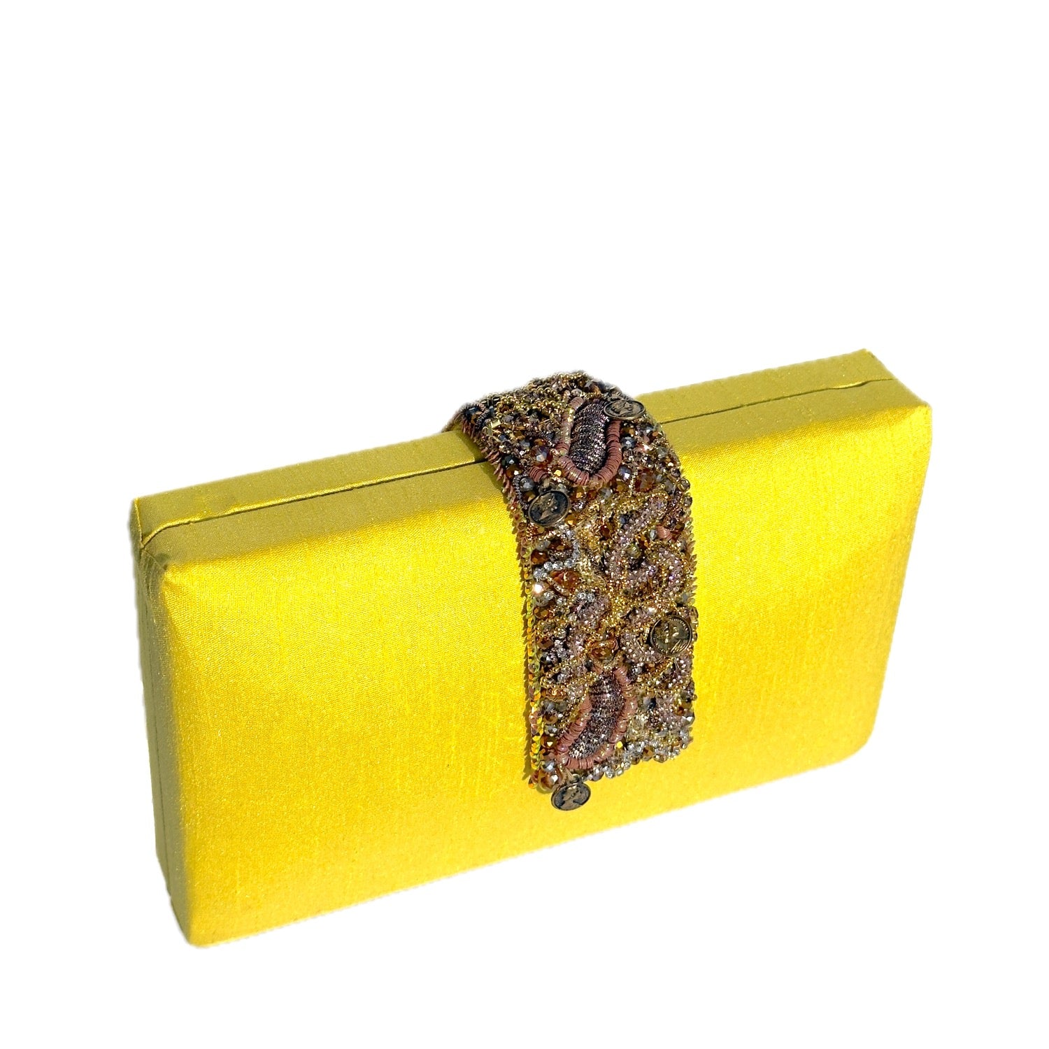 Sunflower Braided Clutch - Yellow clutch with handmade beaded magnetic flap