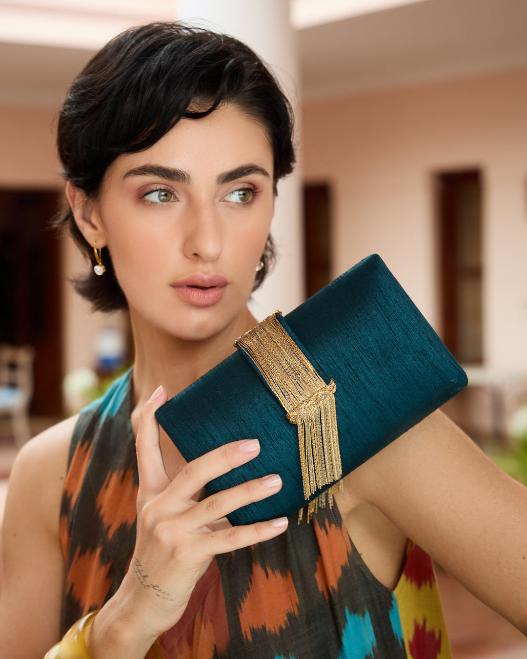 Teal Fringe Clutch