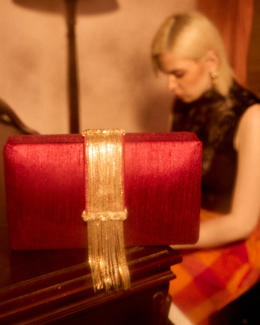 Cherry Fringe Clutch