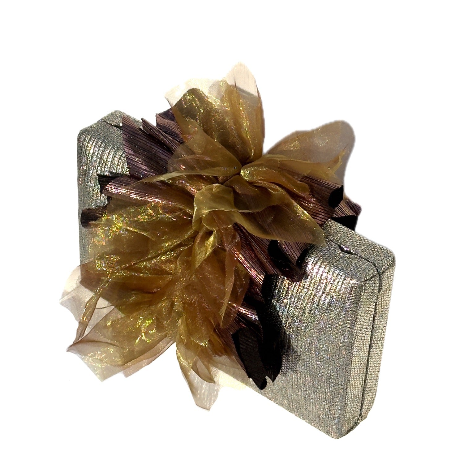 Bronzed Angel Clutch - Metallic fabric clutch with shimmer fabric flap as magnetic closure