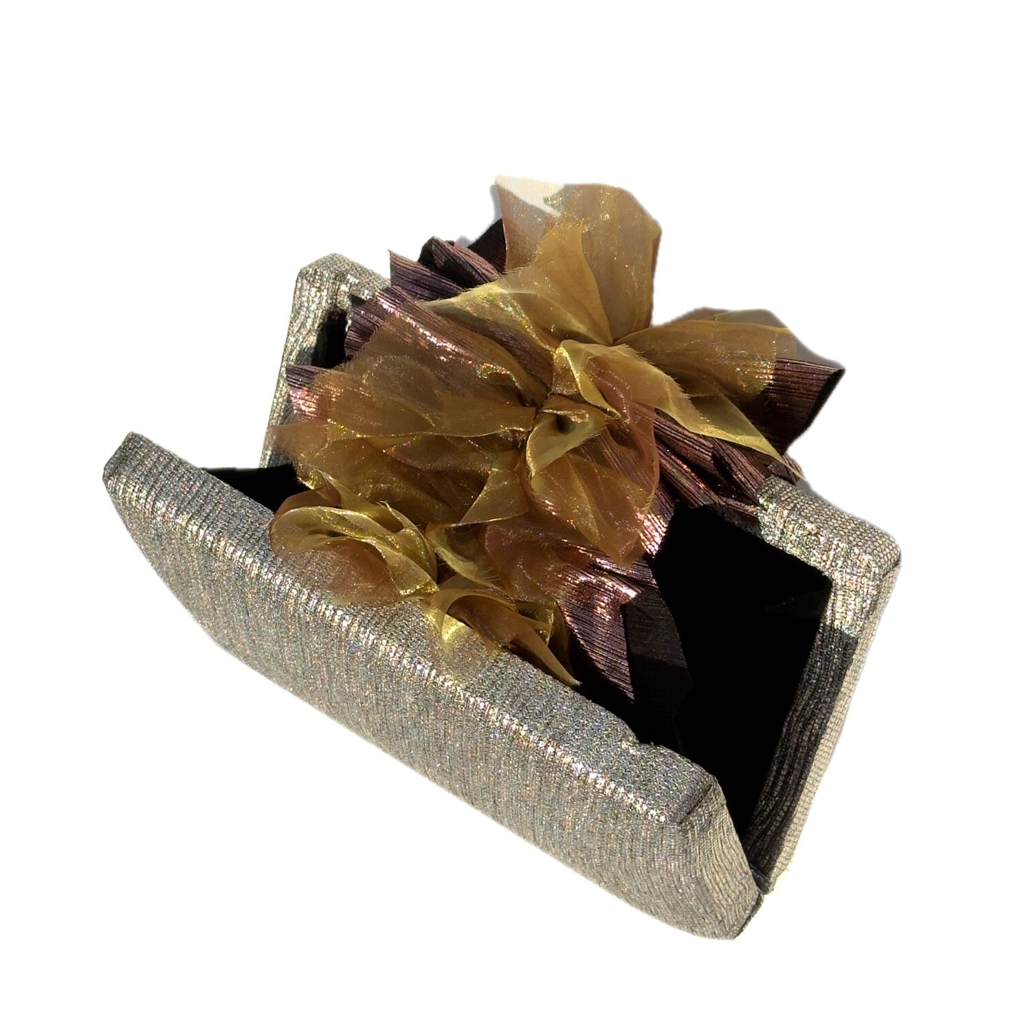 Bronzed Angel Clutch - Metallic fabric clutch with shimmer fabric flap as magnetic closure