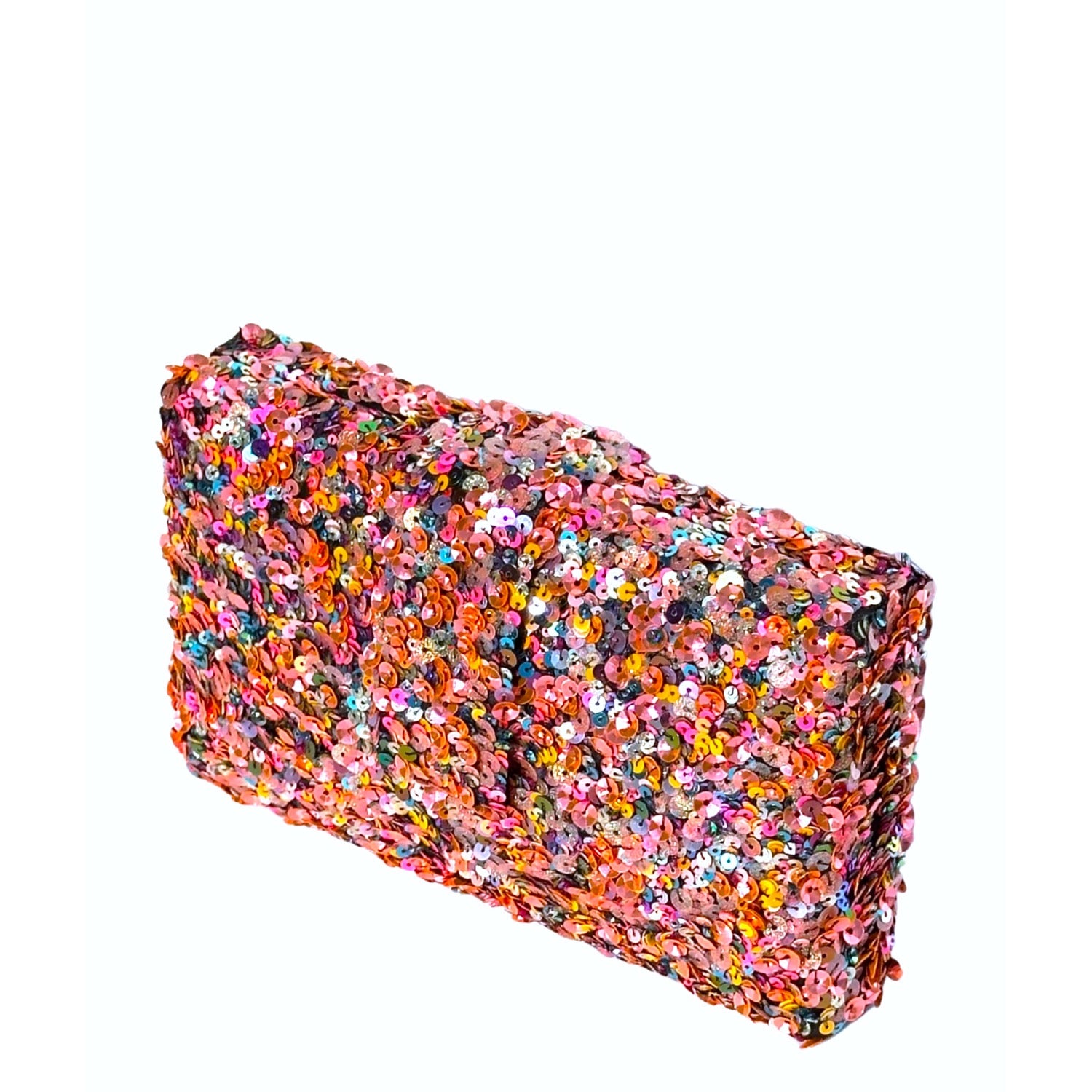 Candy Kitsch Clutch - Multicolored handmade sequin clutch bag with a cross body metal chain