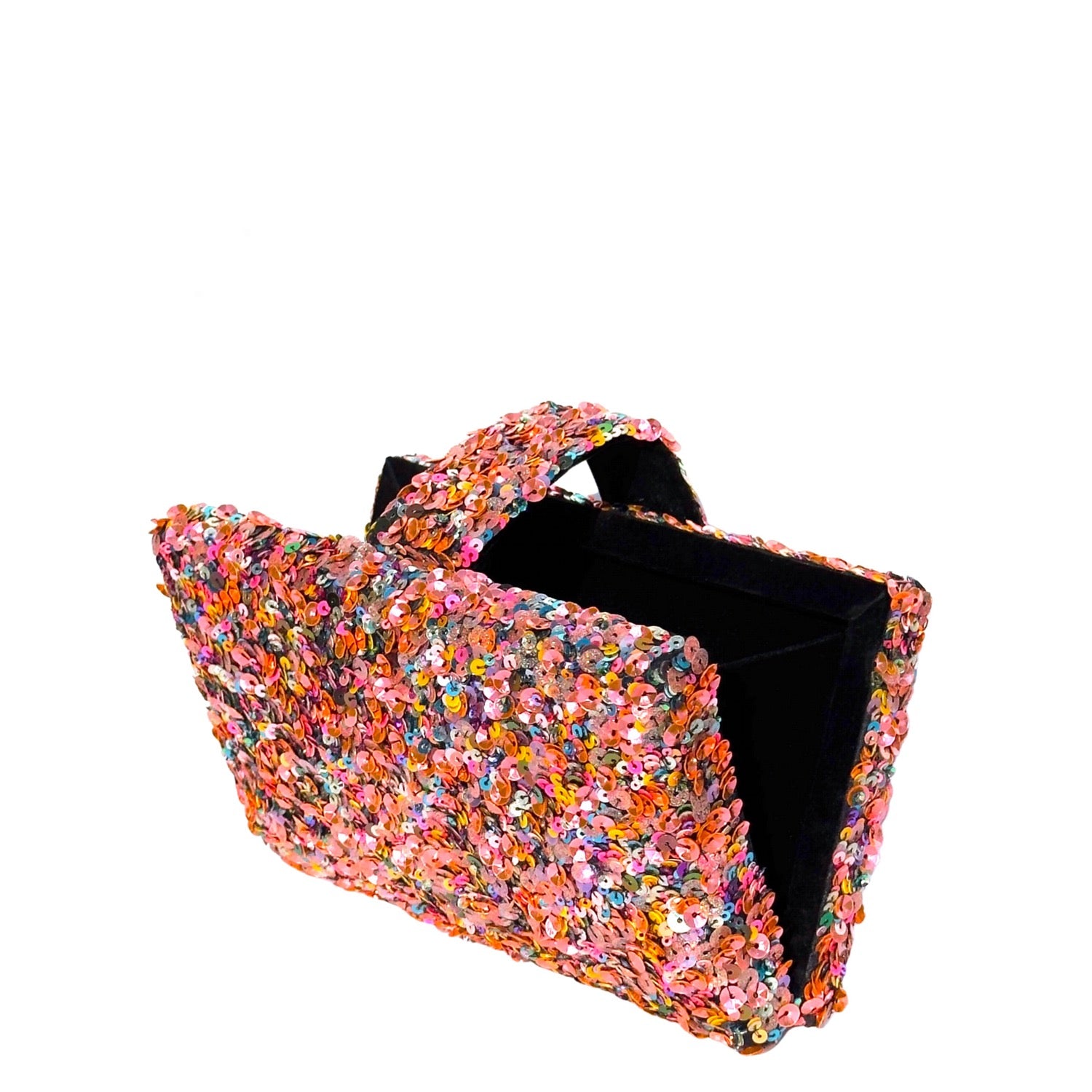 Candy Kitsch Clutch - Multicolored handmade sequin clutch bag with a cross body metal chain