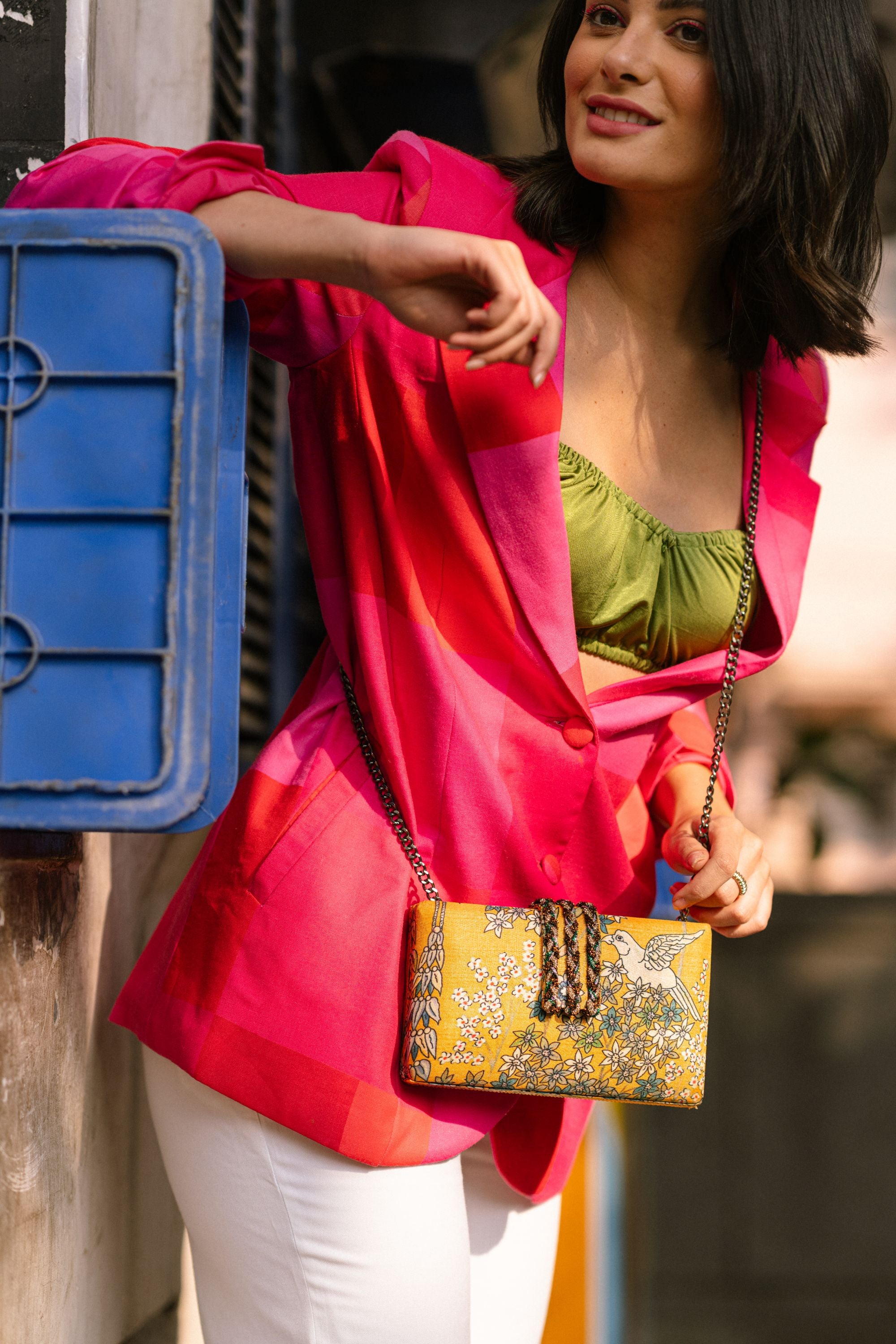 Orange Paradise Bird Braided Clutch