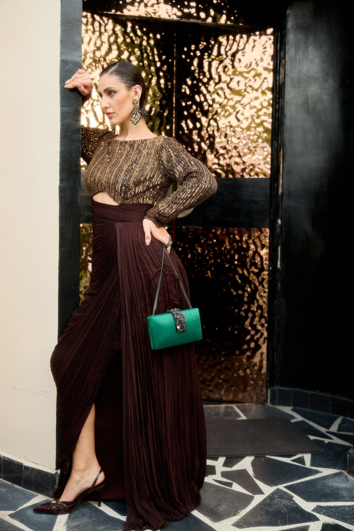 Evergreen Beaded Fringe Clutch