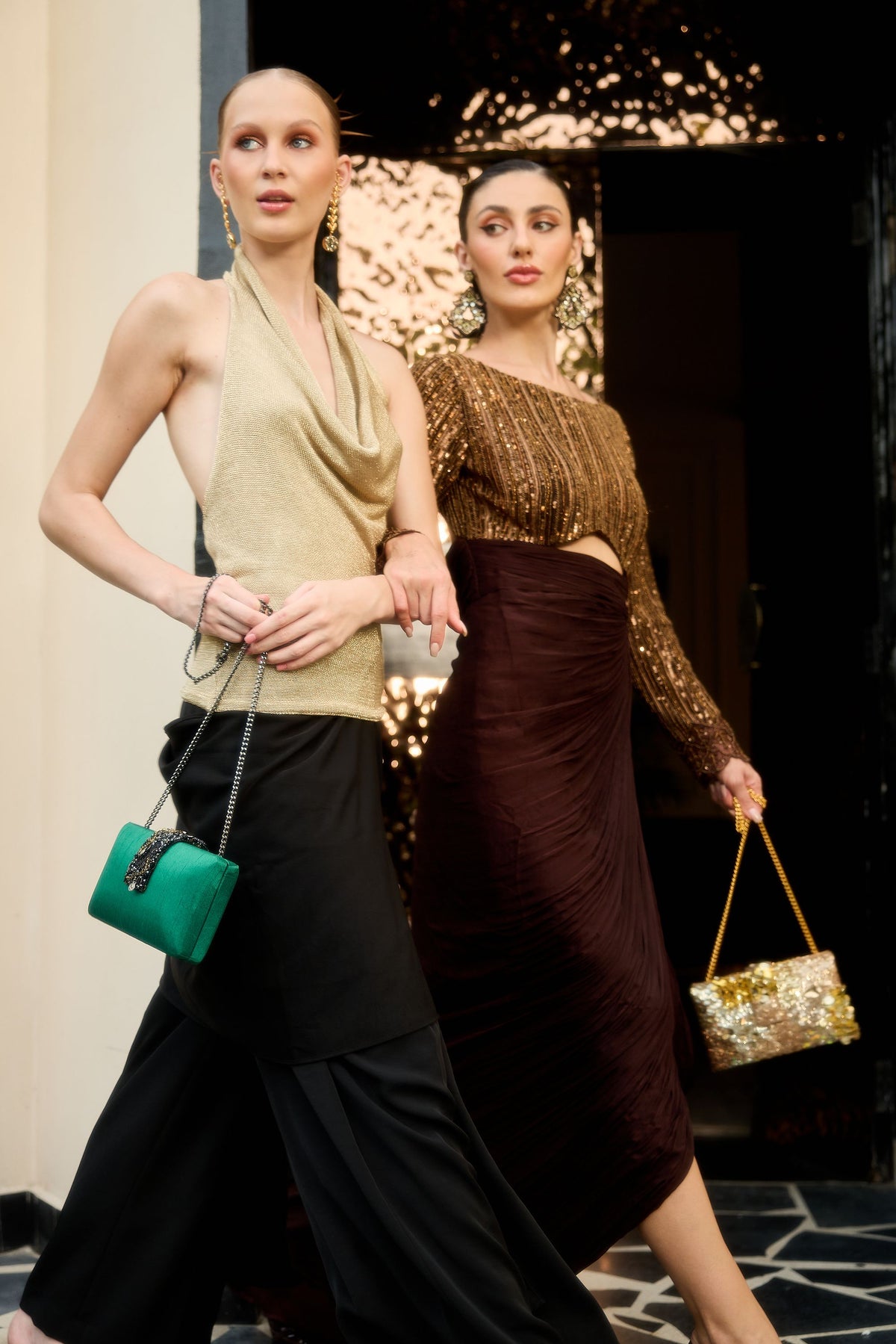 Evergreen Beaded Fringe Clutch