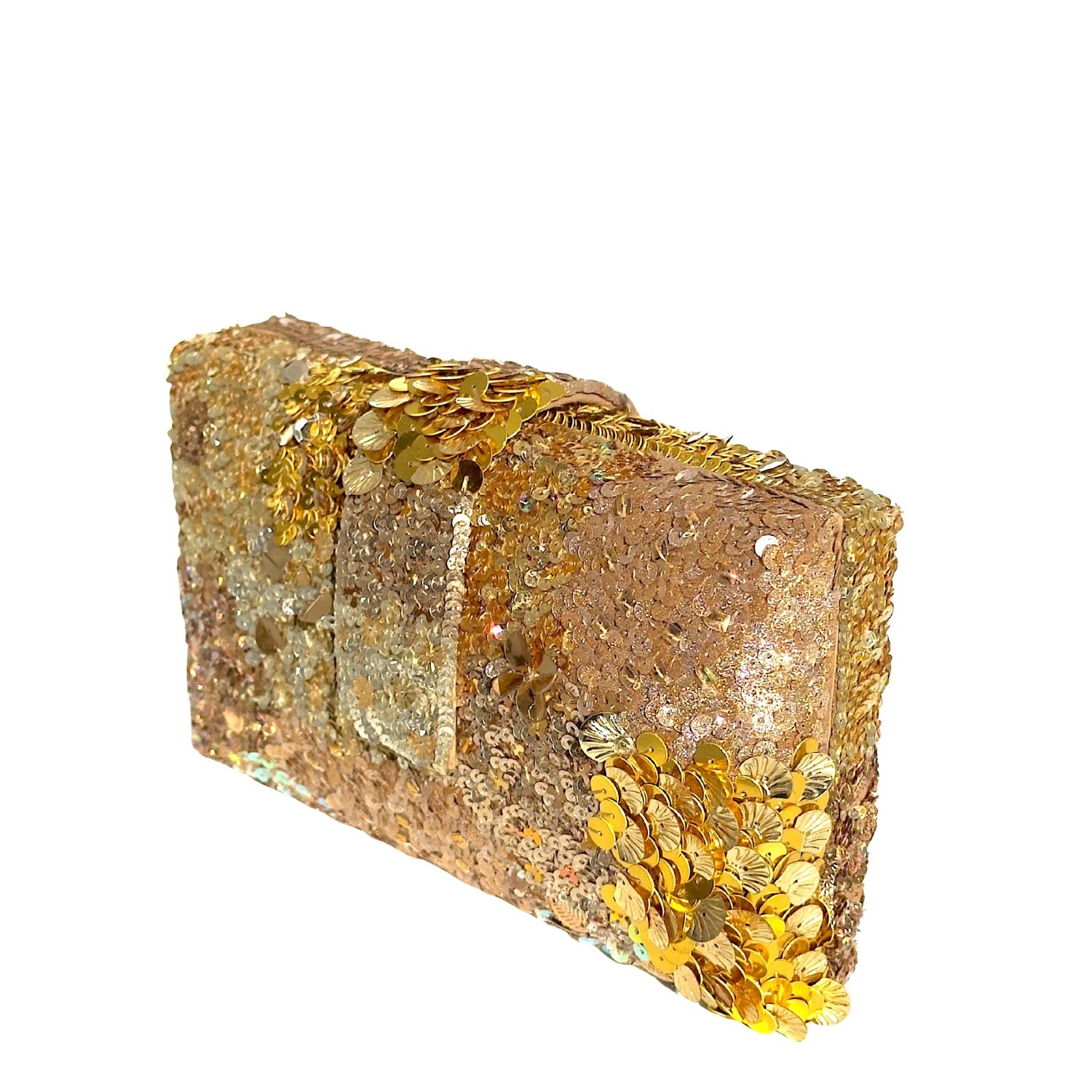 Gold Garnet Clutch - Hand embroidered golden sequins on a hand made clutch