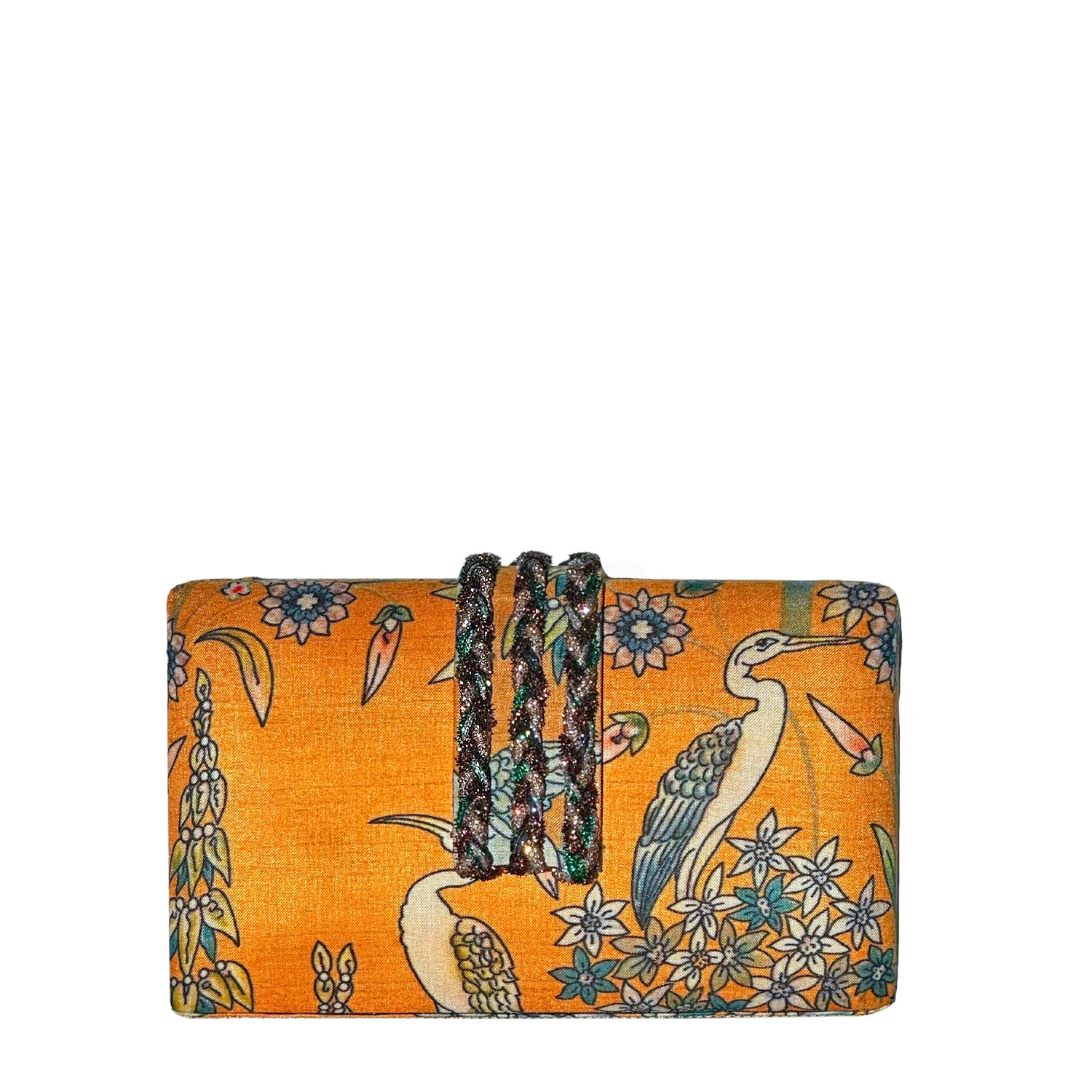 Orange Paradise Bird Braided Clutch