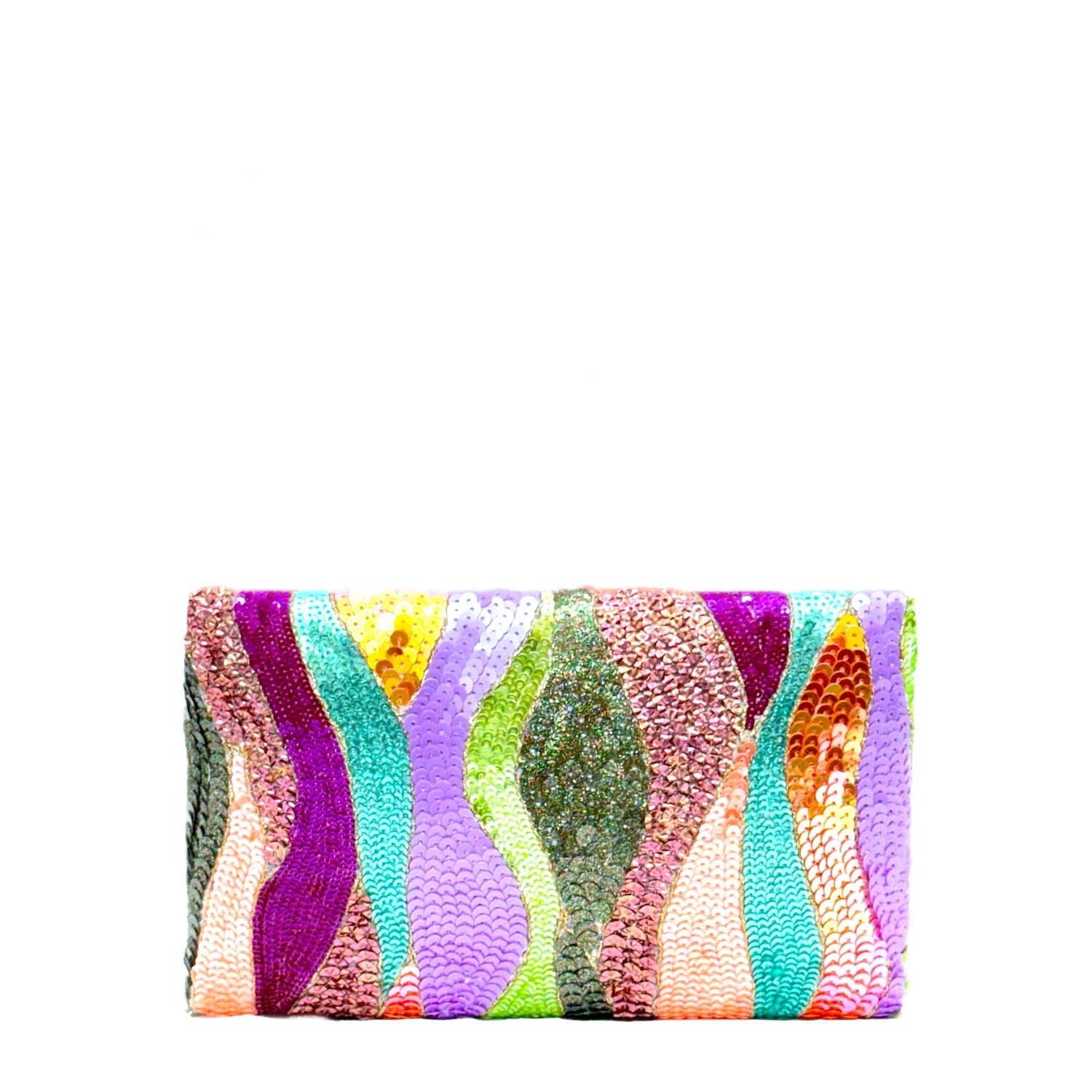 Pastel Dune Clutch - Multicolored handmade sequin clutch bag with cross body metal chain