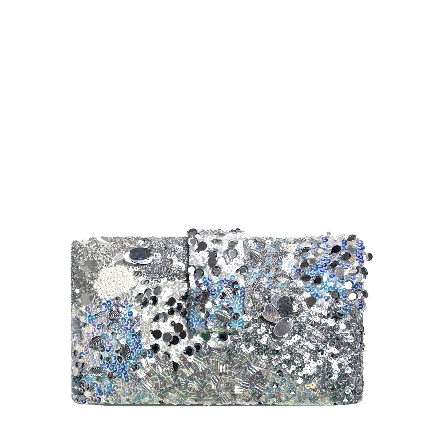 Silver Garnet Clutch - Handmade clutch bag with different sizes and tyles of sequins