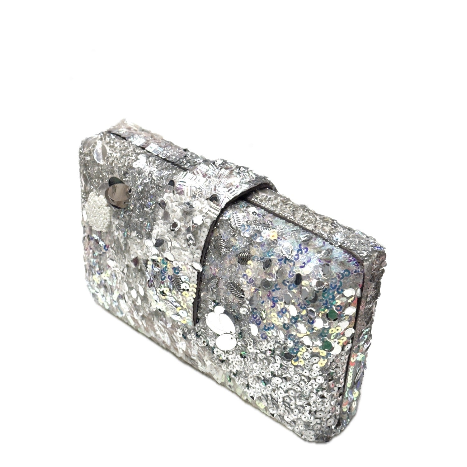 Silver Garnet Clutch - Handmade clutch bag with different sizes and tyles of sequins