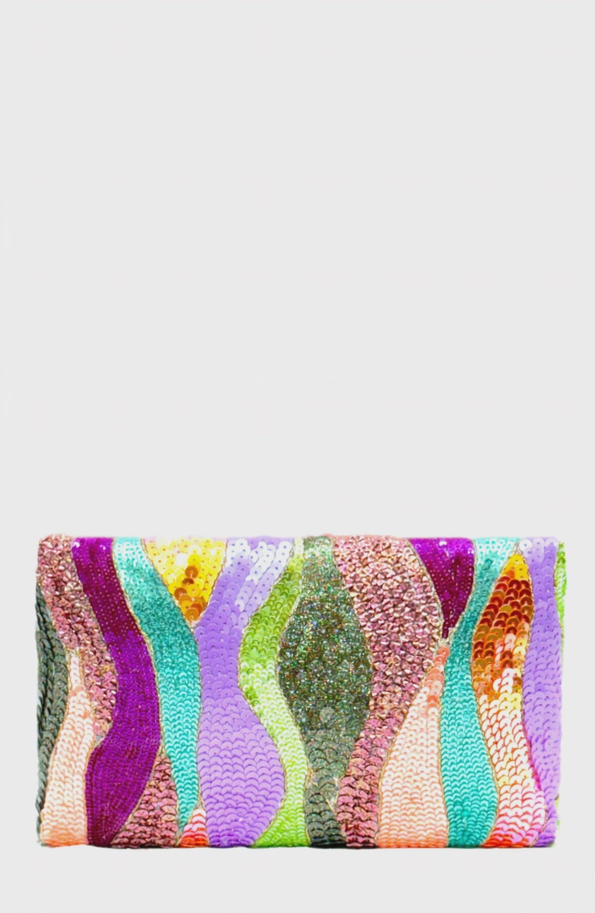 Pastel Dune Clutch - Handmade multi colored sequin clutch bag with cross body metal chain