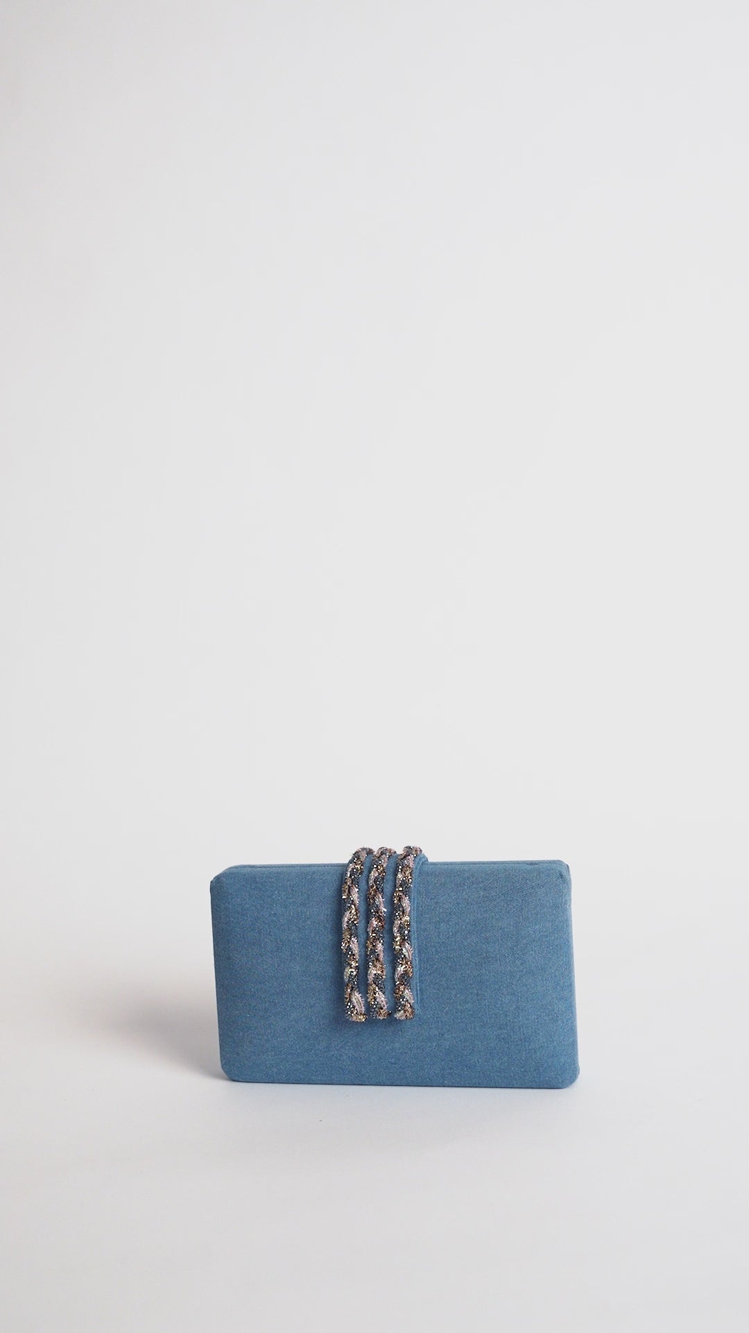 Denim Braided Fringe Clutch