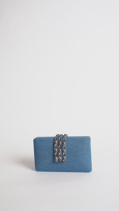 Denim Braided Fringe Clutch