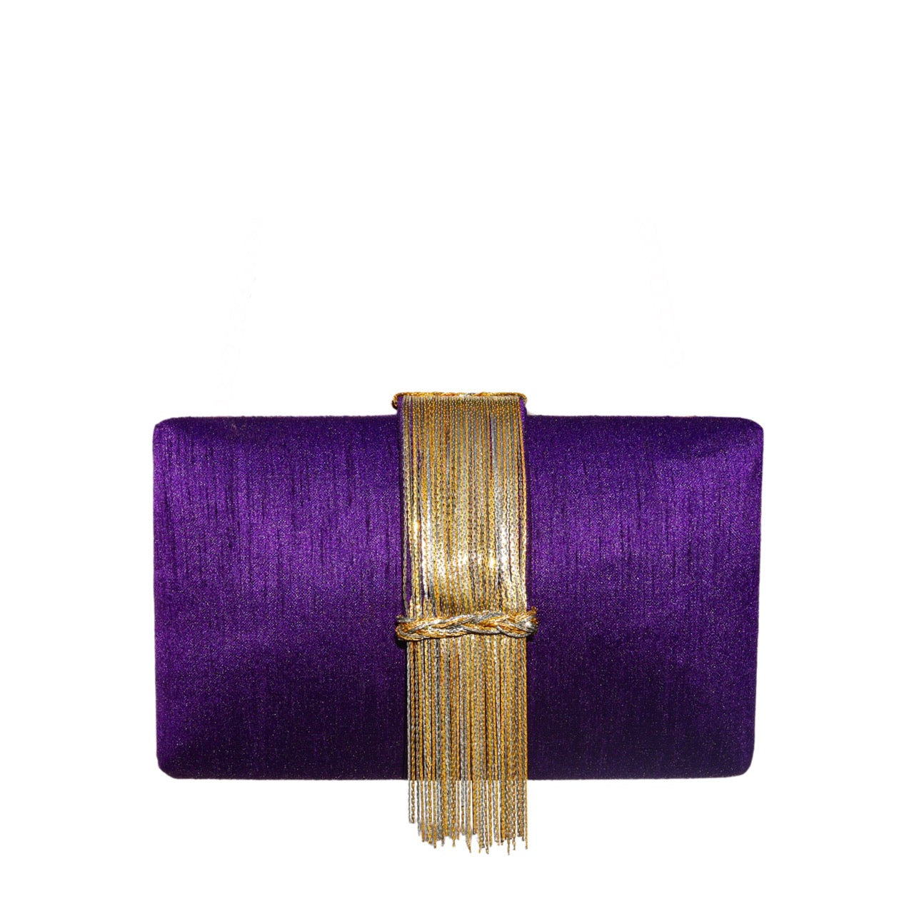 Plum fringe clutch