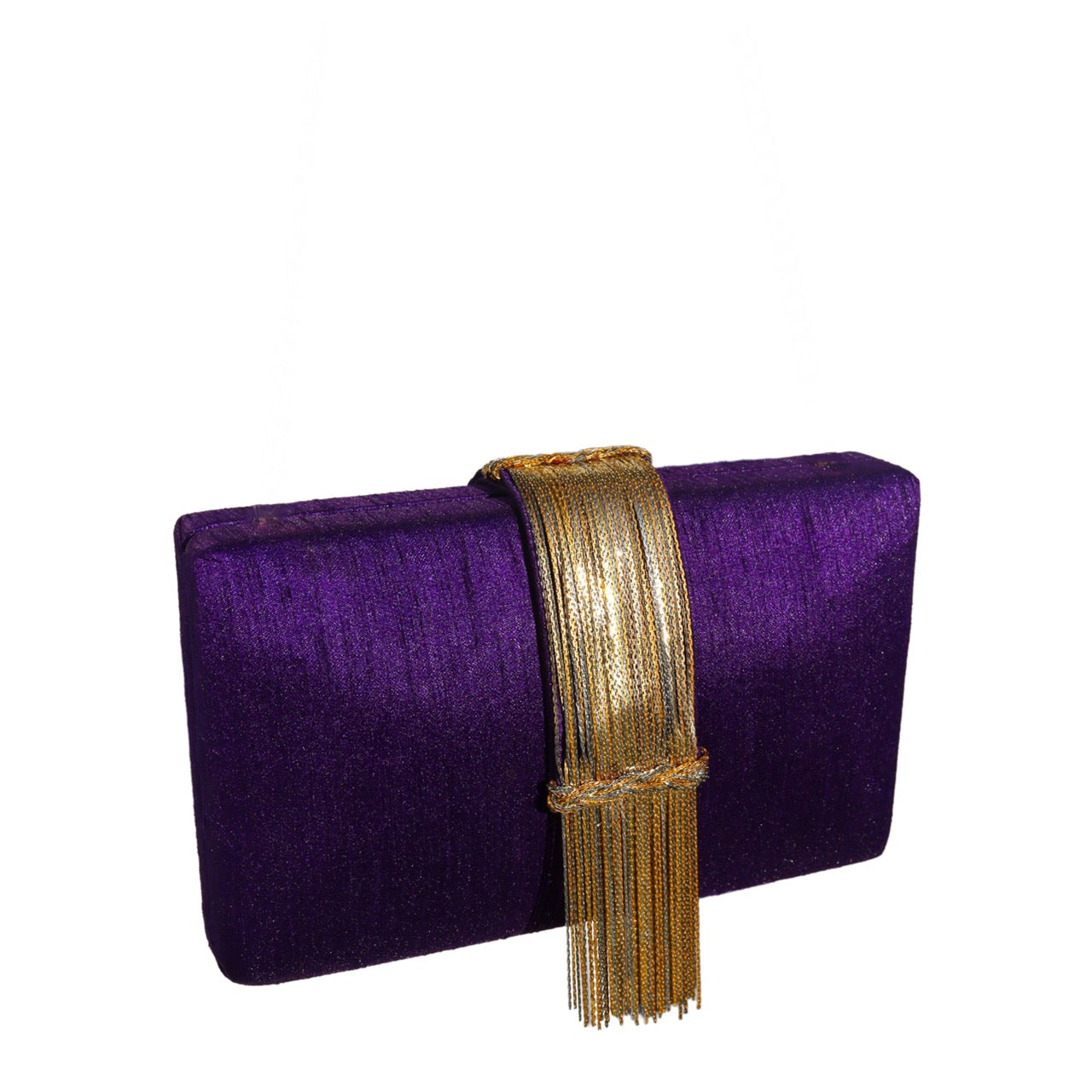 Plum fringe clutch