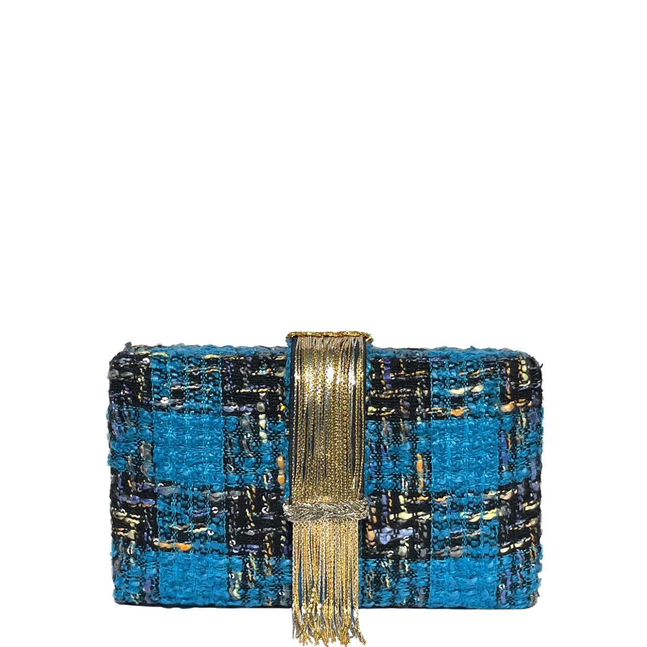 Simitri - Blue Tweed Fringe Clutch