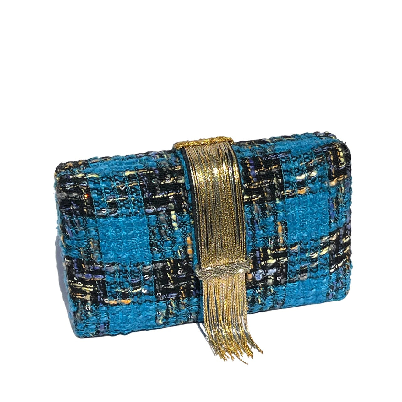 Simitri - Blue Tweed Fringe Clutch