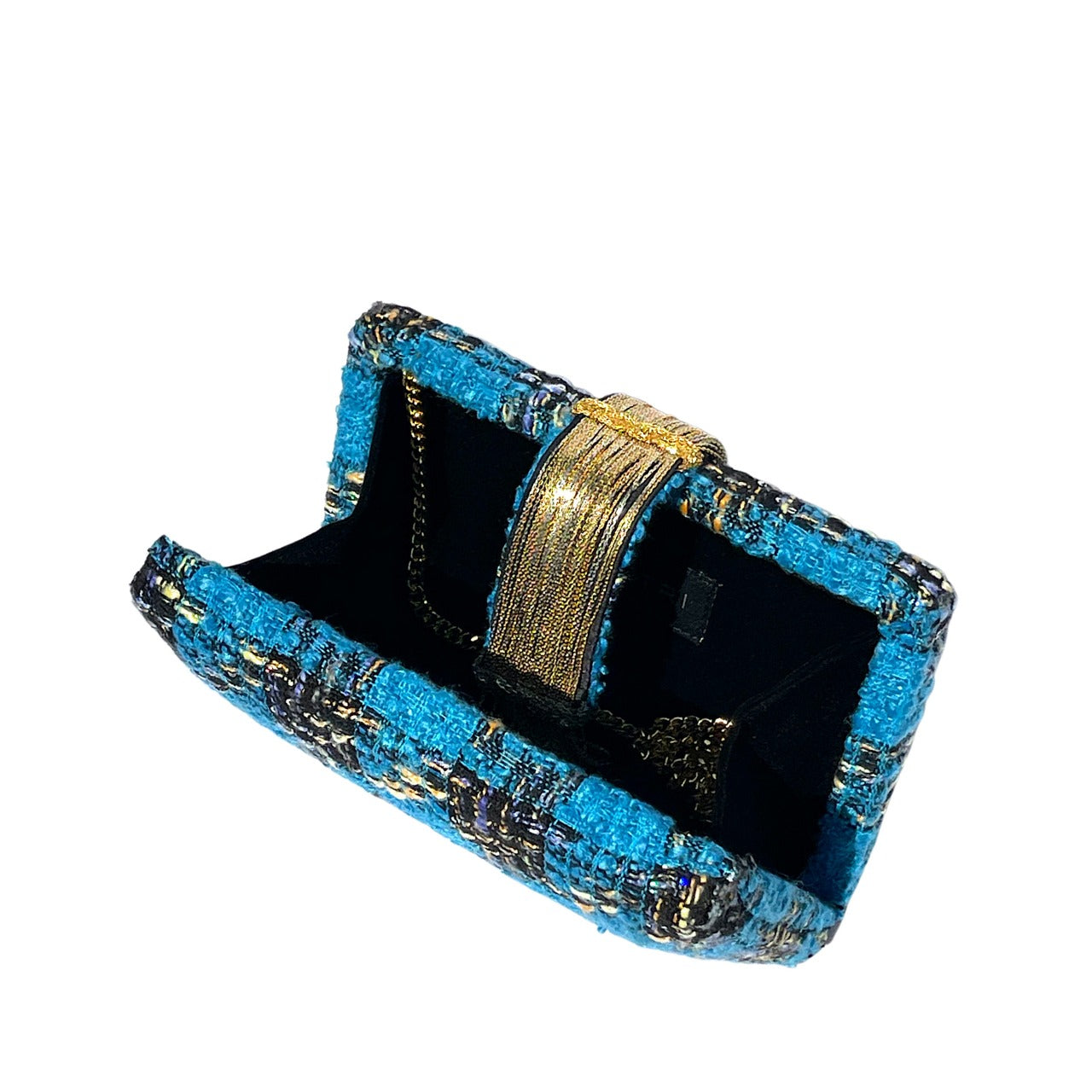 Simitri - Blue Tweed Fringe Clutch