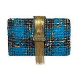 Simitri - Blue Tweed Fringe Clutch