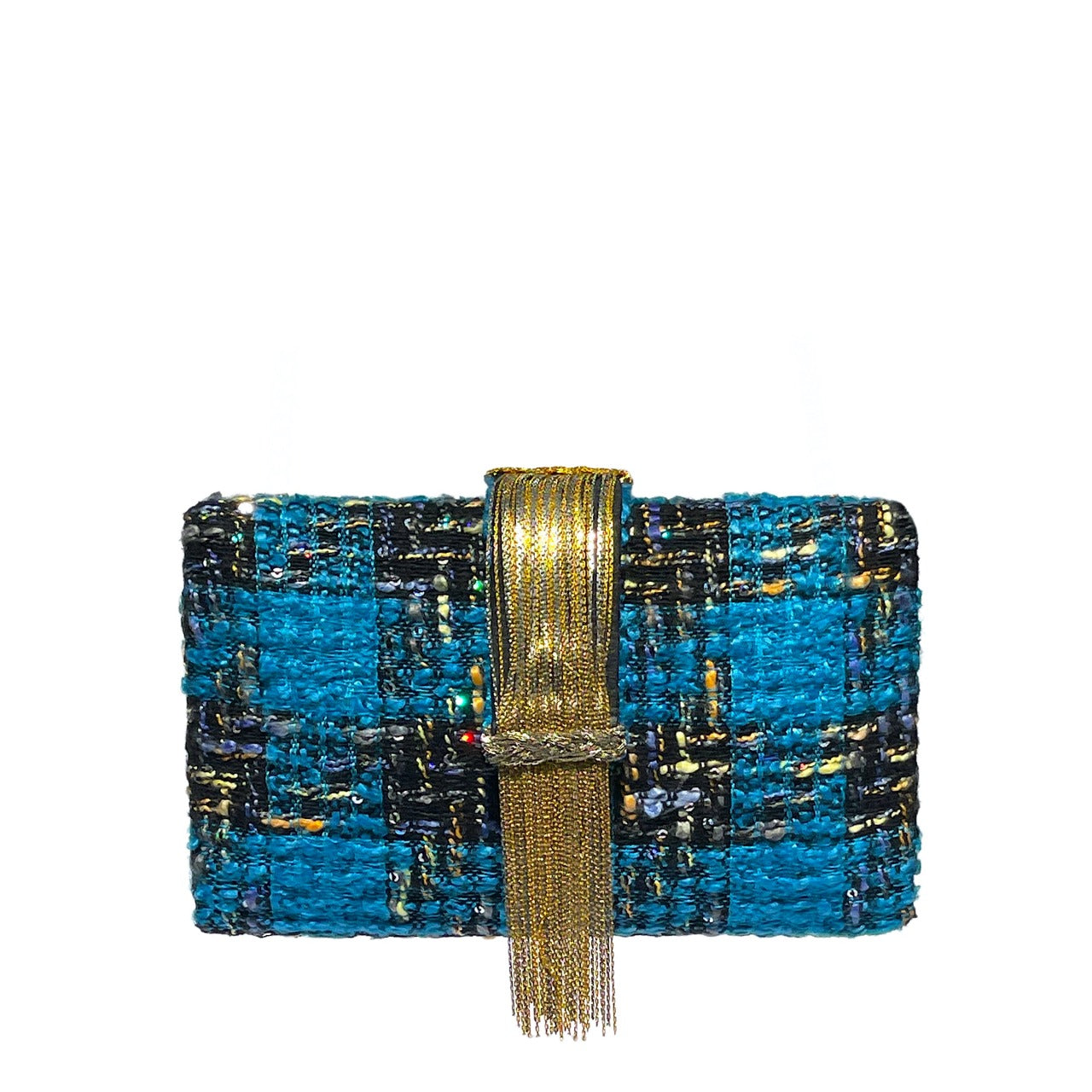 Simitri - Blue Tweed Fringe Clutch