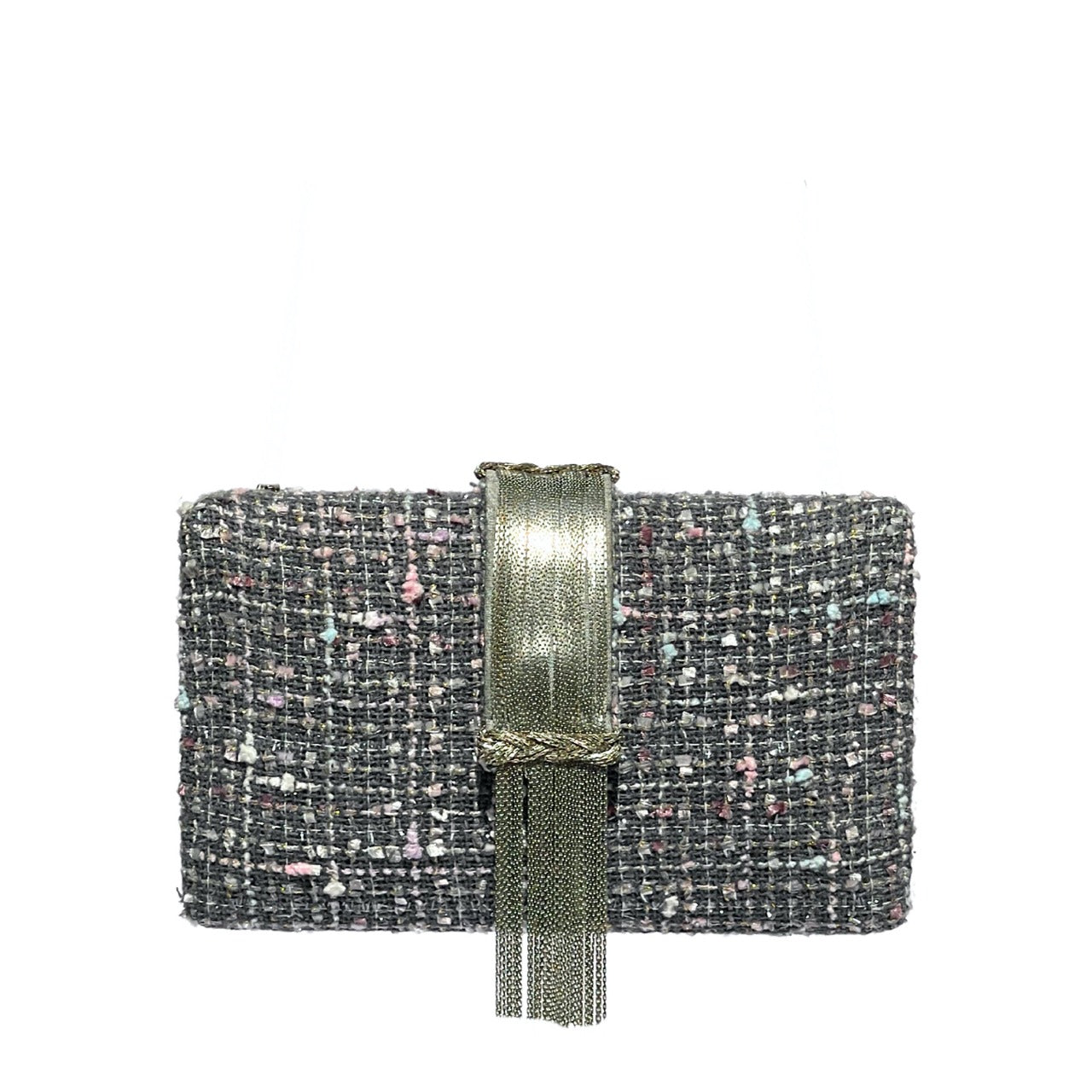 Simitri - Grey Tweed Fringe Clutch