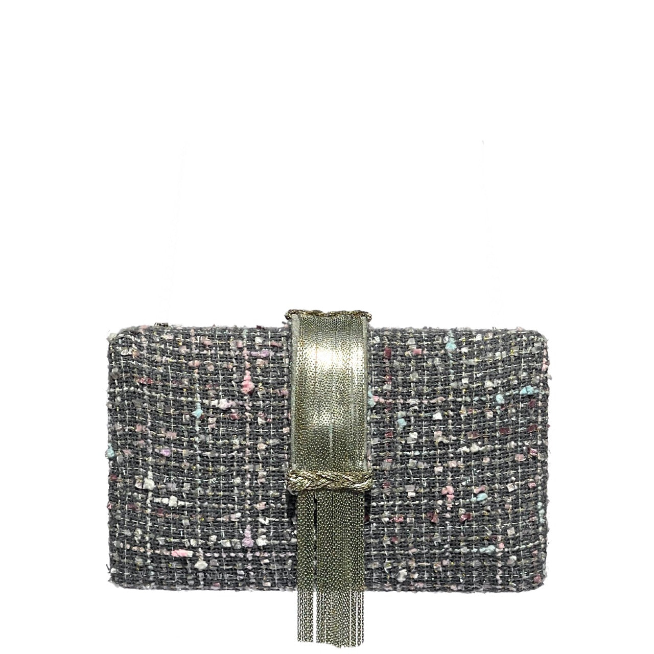 Simitri - Grey Tweed Fringe Clutch