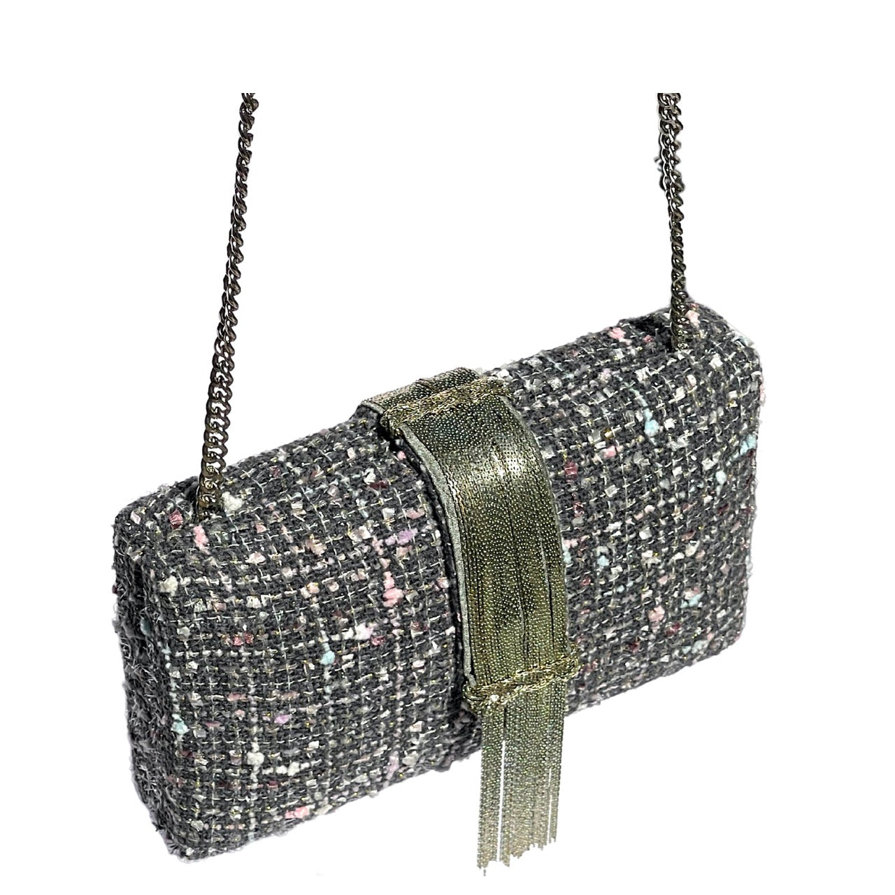 Simitri - Grey Tweed Fringe Clutch